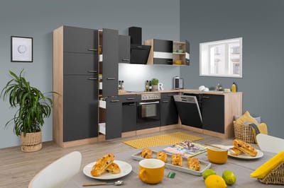 Hoekkeuken 310  cm - complete keuken met apparatuur Merle  - Eiken/Grijs - soft close - keramische kookplaat - vaatwasser - afzuigkap - oven    - spoelbak