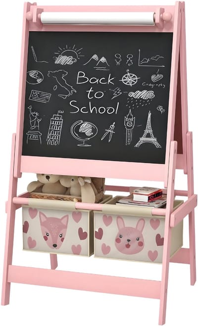 3-in-1 Kinder Tekentafel – Dubbelzijdige Easel met Papierrol – Roze