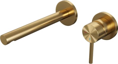 Wastafelmengkraan Inbouw Brauer Gold Edition met Ronde Rozetten en Rechte Uitloop Staafhendel Geborsteld Goud
