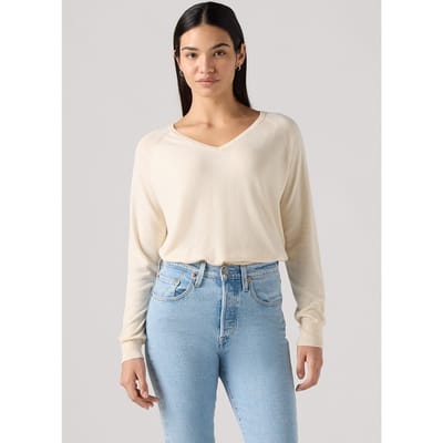 Levi's Petal Vneck Sweater White Swan Triblend Maat: S | Gebreide Truien Outlet | Dames | Wit