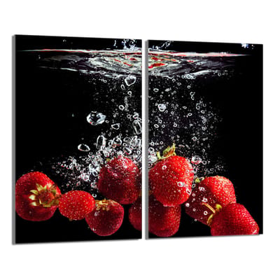 TMK ArtDeko - Beschermplaat van glas - 2x30x52 cm - Truskawki - Geschikt voor alle fornuizen