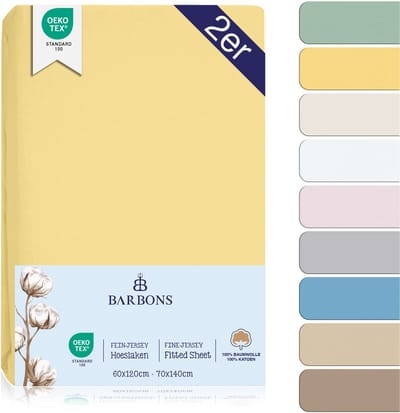 Barbons hoeslaken 70x140 - 60x120 hoeslakens ledikant Baby - 100% Katoen - Babybedje Banaan Set van 2