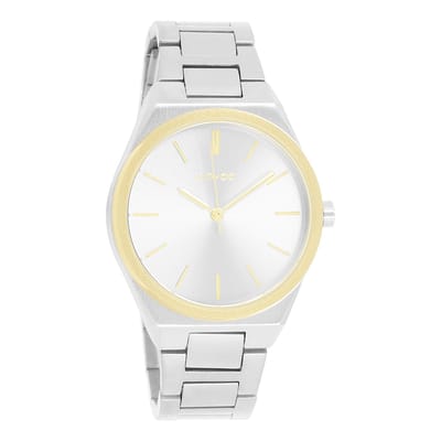 OOZOO Timepieces - Zilver/goudkleurige horloge met zilverkleurige roestvrijstalen armband - C10526