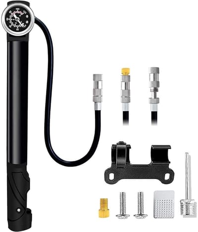 RONN® Fietspomp met Drukmeter - Fietspomp Klein - Fietspomp Handmatig - Zwart - 3cm x 3cm x 28cm