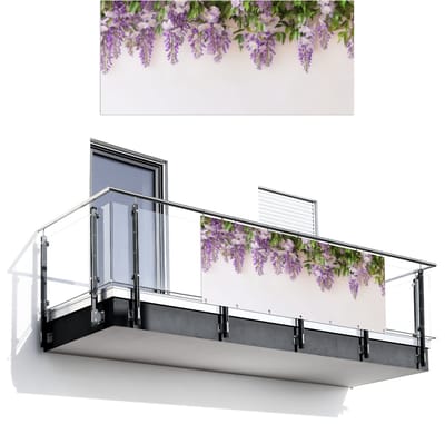 Balkonscherm 200x90 cm - Balkonposter Blauwe regen - Bloemen - Paars - Balkon scherm decoratie - Balkonschermen - Balkondoek zonnescherm