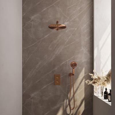 Brauer Copper Carving Thermostatische Regendoucheset Inbouw - Hoofddouche 30 cm - Rechte Wandarm - 3 Weg - Handdouche 3 Standen - Doucheslang - Wandaansluitbocht