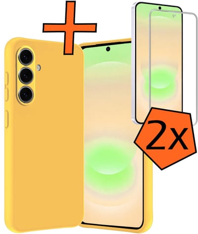Hoes - Met 2x Screenprotector - Geschikt voor Samsung Galaxy A37 - Sterk & Shockproof - Back Cover - Siliconen Case - Telefoon Hoes - Geel