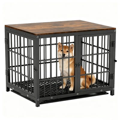 BingoPaw Houten hondenbench voor binnen - Meubelstijl huisdierenkooi - Huisdierenkennel bijzettafel - met drie deuren en verwijderbare bak voor kleine tot middelgrote honden - Zwart - 78,5 x 56,5 x 65 cm