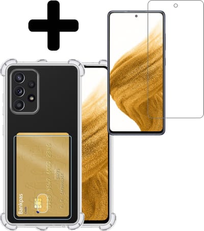 Hoesje - Geschikt voor Samsung Galaxy A53 - Met Screenprotector - En Pashouder - En Kaarthouder - Telefoon Hoes Shockproof - Siliconen Case - Back Cover - Shock Proof - Pasjes Houder - Telefoonhoesjes - Transparant