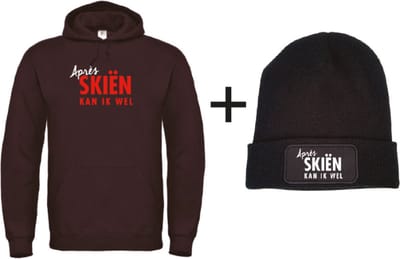 Après skiën kan ik wel set wintersport hoodie zwart M + muts - soBAD. | Foute apres ski outfit | kleding | verkleedkleren | wintersport beanie | wintersporttruien | wintersport dames en heren