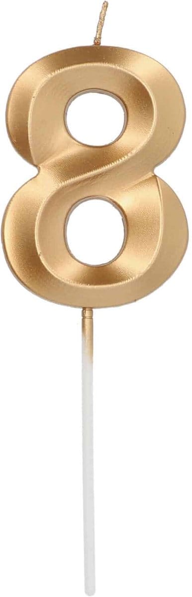 Folat - Kaars cijfer 8 glamour goud metallic 7 cm