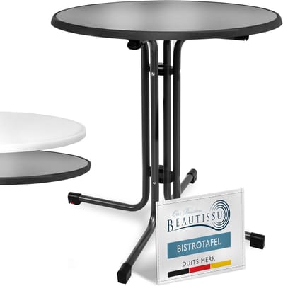 Bistro Tafel - Buitentafel Rond - Buiten Zitten - Waterafstotend Blad - Ø 80 x 70 cm - Zwart