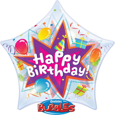 Folieballon - Happy Birthday - Stervormig - Bubble - 56cm - Zonder vulling