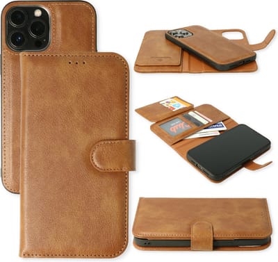 Casemania Hoesje Geschikt voor Apple iPhone 13 Pro - Bruin - 2 in 1 Luxe Kunstlederen Portemonnee Book Case met Extra Vakken