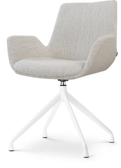 Nolon Nola-Eef Draaibare Eetkamerstoel Beige Gemêleerd - met Armleuning - Stof - Wit Onderstel - Lage Armleuning - Design - Scandinavisch - Comfortabel