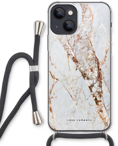 Case Company® - Hoesje met koord geschikt voor iPhone 13 hoesje met Koord - Goud marmer - Telefoonhoesje met Zwart Koord - Bescherming aan alle Kanten en Over de Schermrand