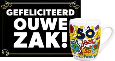 Grappige verjaardagsmok/beker 50 jaar man met grappige tekst 300 ml + wenskaart Gefeliciteerd ouwe zak