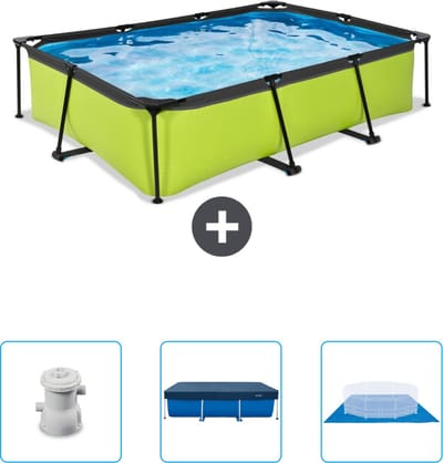 EXIT Rechthoekig Lime Frame Zwembad - 300 x 200 x 65 cm - Inclusief Pomp - Afdekzeil - Grondzeil - Nu extra voordelig