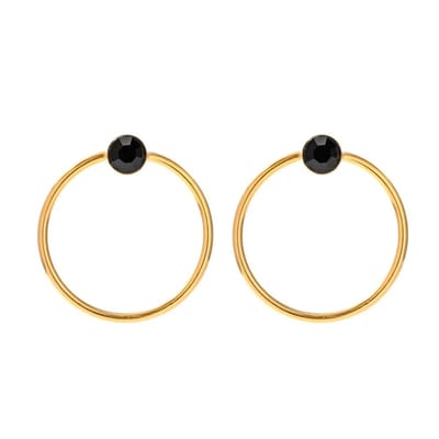 Oorstekers met zwarte steen - Hoops - Goudkleurige oorringen - Damesoorbellen met steen - Stainless Steel