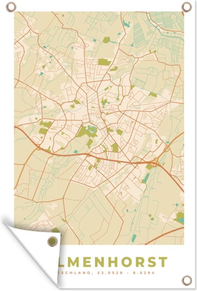 Muurdecoratie Plattegrond - Delmenhorst - Kaart - Stadskaart - Vintage - 120x180 cm - Tuinposter - Tuindoek