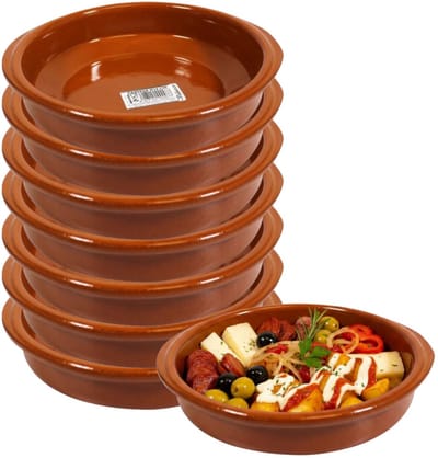 Excellent Houseware Tapas schaaltje Murcia - 8x - creme brulee - terracotta - 18 cm - borrelhapjes serveerschaaltje