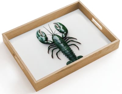Dienblad hout 40x30 cm - Schootdienblad - Kreeft - Glossier - Groen - Wit - Borrelplank rechthoek - Plateau dienbladen