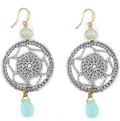 Oorhangers dromenvanger met steentjes zilver mint groen