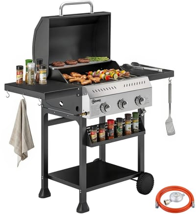 Lifero BBQ - Gas Barbecue - Gas Grill - Gasbarbecues - Gas Bbq - Buitenkeuken - Grill met 3 Branders - Barbecuewagen - Koken Tuin