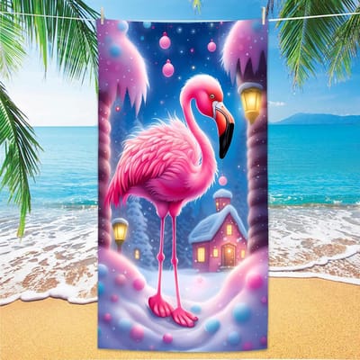 Flamingo Strandlaken, Digitale Print Dun Sneldrogend Anti-Zand Microvezel Lichtgewicht voor Zwemmen, Yoga, Reizen, Sportschool, Cadeau W45*H90(CM)