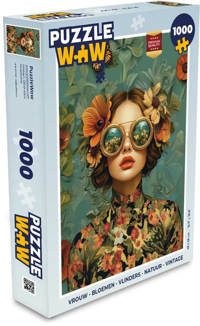 Puzzel Vrouw - Bloemen - Vlinders - Natuur - Vintage - Legpuzzel - Puzzel 1000 stukjes volwassenen