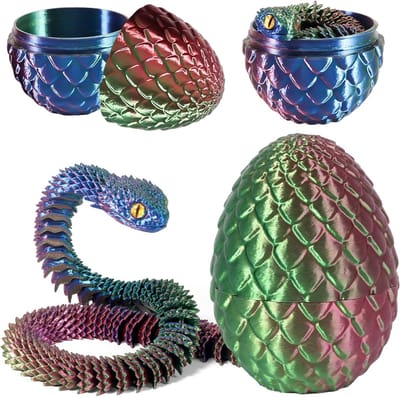 3D Geprinte Slang Speelgoed voor Pasen - Draak Eieren en Slang Eieren - Creatief Dieren Speelgoed voor Kinderen en Decoratie voor Thuis (Rood Groen Blauw)