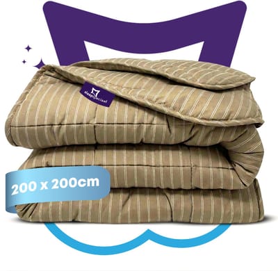 Slaapspeciaal Zomerdekbed zonder Overtrek - eazydekbed Series - Taupe Gestreept - Wasbaar Dekbed - Licht en Ademend Hoesloos Dekbed - Gestreept Design - 200x200 cm - Gekleurd dekbed - Tweepersoons Dekbed