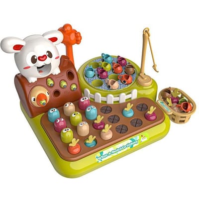 Peuter Montessori Speelgoed Vissen Whac A Mole Trek Wortel Voeren 4-In-1 Multifunctioneel Muziek Speelgoed Leren Educatief Baby Cadeau brown