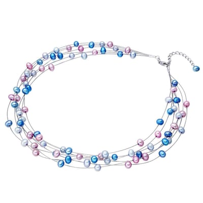 Valero Pearls Valero Pearls Parel ketting Sterling zilverkleurig Gekweekte zoetwaterparels blauw