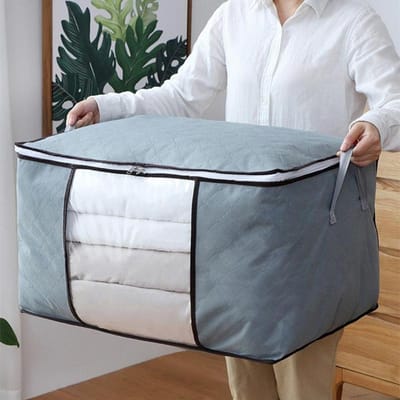 1 stuk Grote Doorzichtige Opbergtas Organizer met Handvatten, Stevige Ritsen & Doorzichtig Venster Ideaal voor Beddengoed, Kleding Perfect voor Kastorganisatie grijs