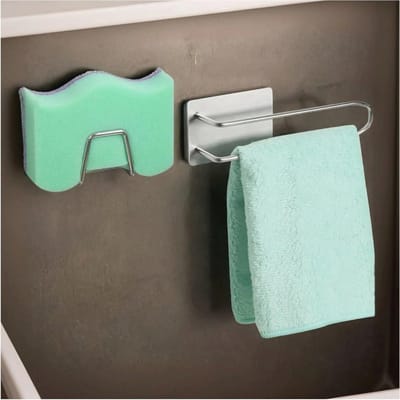 Gootsteenorganizer - zelfklevende sponshouder en vaatdoekhouder - opgeruimd aanrecht - geen boren nodig - opbergoplossing voor de gootsteen - keukenaccessoires - organisatie vaatdoekhouder