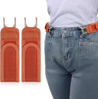 Set van 2 elastische riemen zonder gesp voor heren en dames, verstelbare tailleband voor jeans en casual kleding, zwart met metalen haken