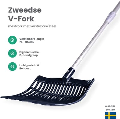 Mestvork – Verstelbaar – Zwart – 75-115 cm – Lichtgewicht – Voor stal, tuin & erf - Mestvork paarden