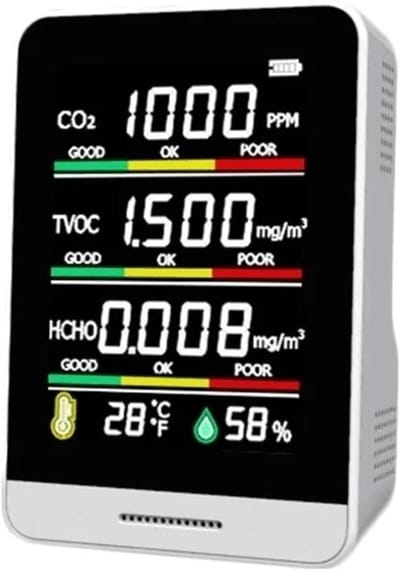 Luchtkwaliteitsmonitor - CO2-meter Luchtmeter - Gezond Binnenklimaat - 5-in-1 Functionaliteit - 10x10x10 mm - Wit