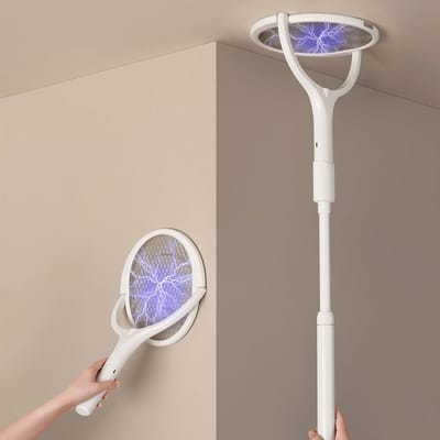 Elektrische vliegenmepper - Elektrische muggenverdelger - Muggenverdelger - Oplaadbare elektrische muggenmepper met UV-licht - Vallen voor vliegen, muggen, wespen, enz. - UV-licht als muggenval - met verlengstok