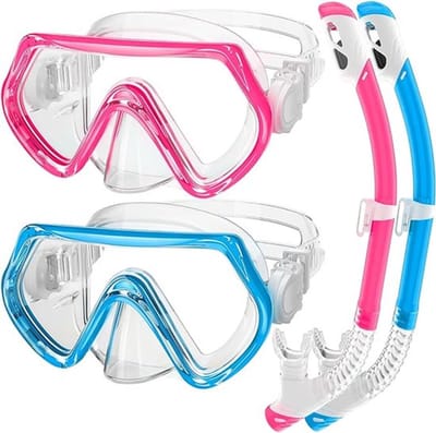 Snorkeluitrusting voor kinderen, snorkelset voor kinderen van 3-14 jaar, anti-condens duikmasker en droge snorkelcombinatieset, unisex zwembril