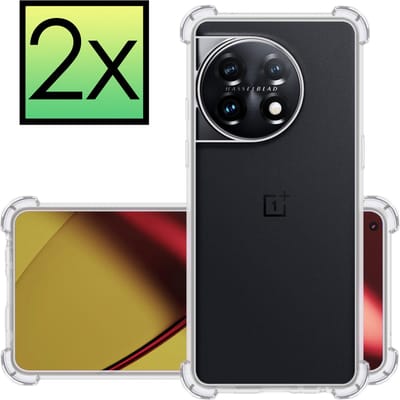 Hoesje - 2 Stuks - Geschikt voor OnePlus 11 - Sterk & Shockproof - Siliconen Case - Back Cover - Telefoon Hoes Shock Proof - Transparant