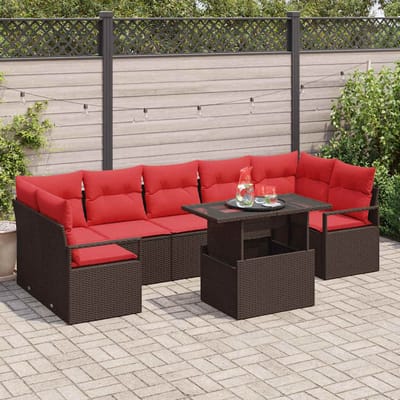 vidaXL - Tuinbank - Set - 8 - st - 7-Aantal - zitplaatsen - Bruin - en - Rood