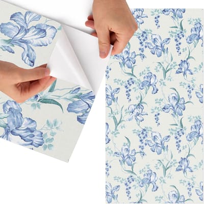 Tulup Meubelfolie - Bloemenpatroon Meubelfolie - 65x130 cm - Blauw Meubelfolie - Meubel Wrap Folie - Vintage Meubelfolie - Plakfolie Meubels - Keuken decoratie - Bloemen en planten