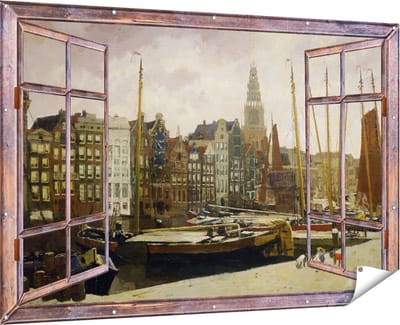 Gards Tuinposter Doorkijk Het Damrak in Amsterdam - George Hendrik Breitner - 180x120 cm - Tuindoek - Tuindecoratie - Wanddecoratie buiten - Tuinschilderij