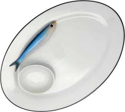 Sardine Borrelbord met ovaal dipschaaltje - Ovaal wit serveerbord 35x24cm