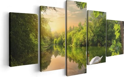 Artaza Canvas Schilderij Vijfluik Zwaan op het Water in het Bos - 100x50 - Foto Op Canvas - Canvas Print