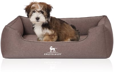Knuffelwuff orthopedisch hondenbed Leano van velours met handgeweven karakter M-L 85 x 63cm bruin