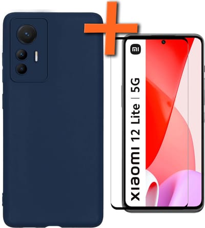 Hoes - Met Screenprotector - Geschikt voor Xiaomi 12 Lite - Sterk & Shockproof - Back Cover - Siliconen Case - Telefoon Hoes - Donkerblauw