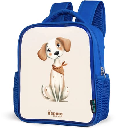 NoBoringSuitcases.com® - Rugzak blauw - Schooltas jongens - Bruin gevlekte pup op een beige achtergrond - Kinder rugtas jongen - Boekentas kind - Kinderrugzak voor school - Schoolrugzak
